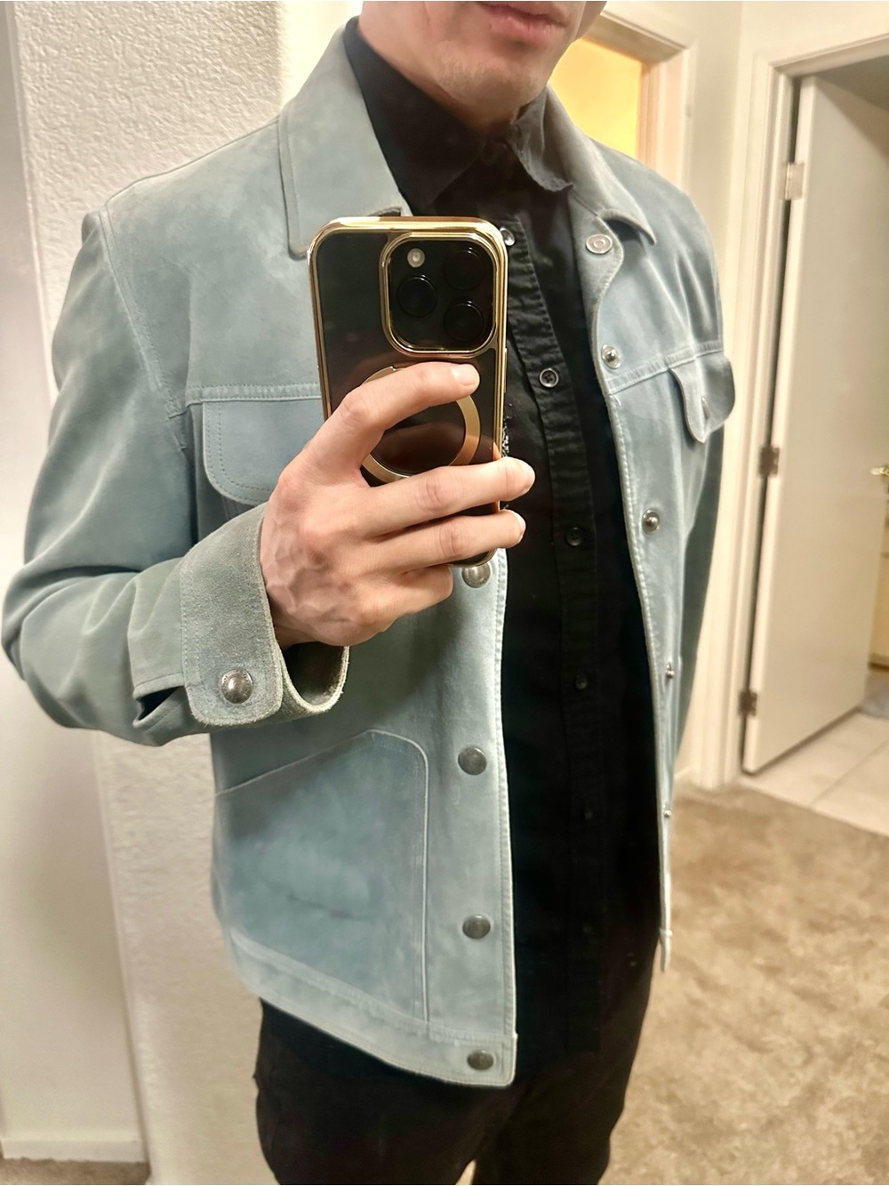 Tom Ford Light Blue Suede Button-Front Jacket